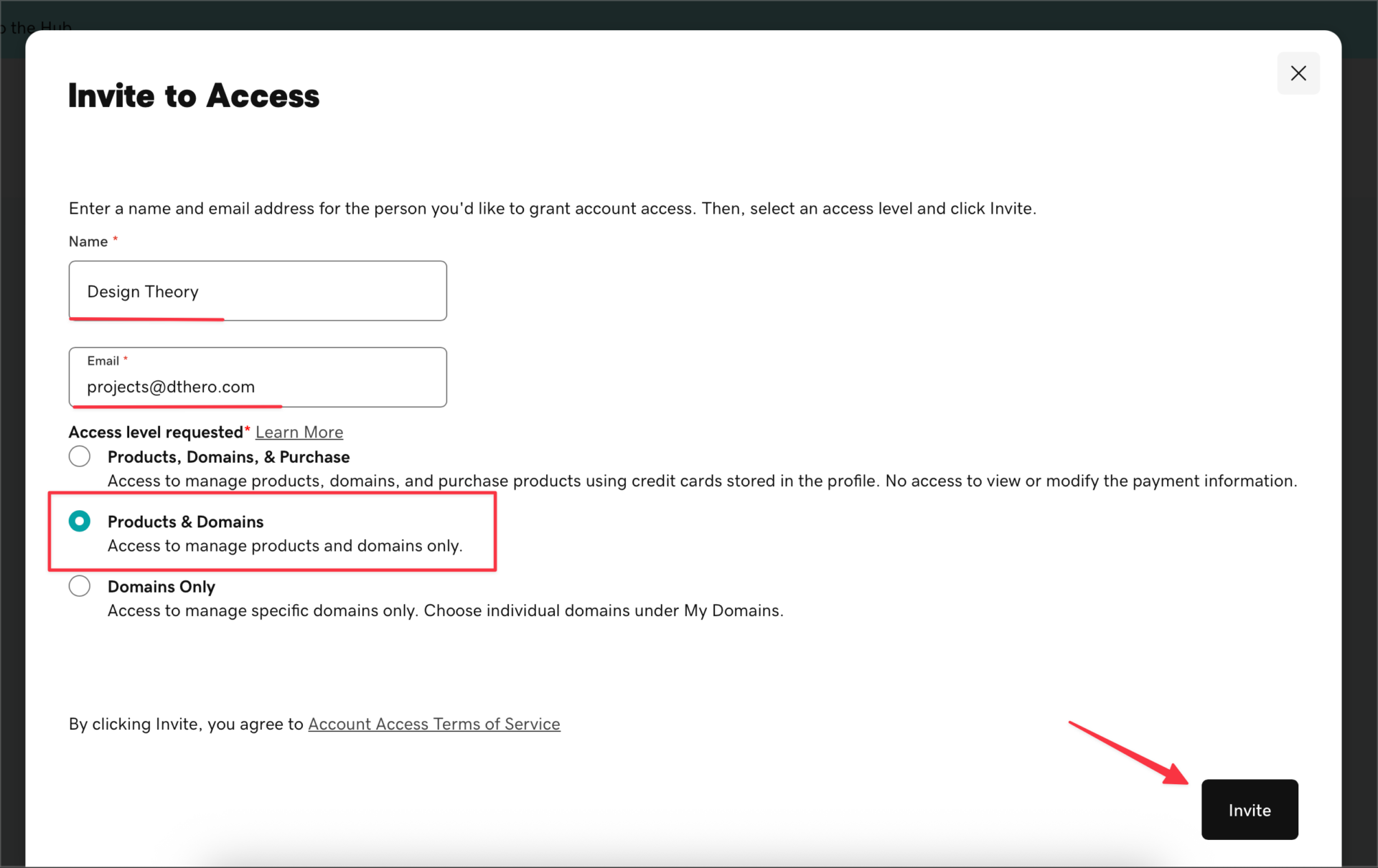 GoDaddy Invite to Access-2